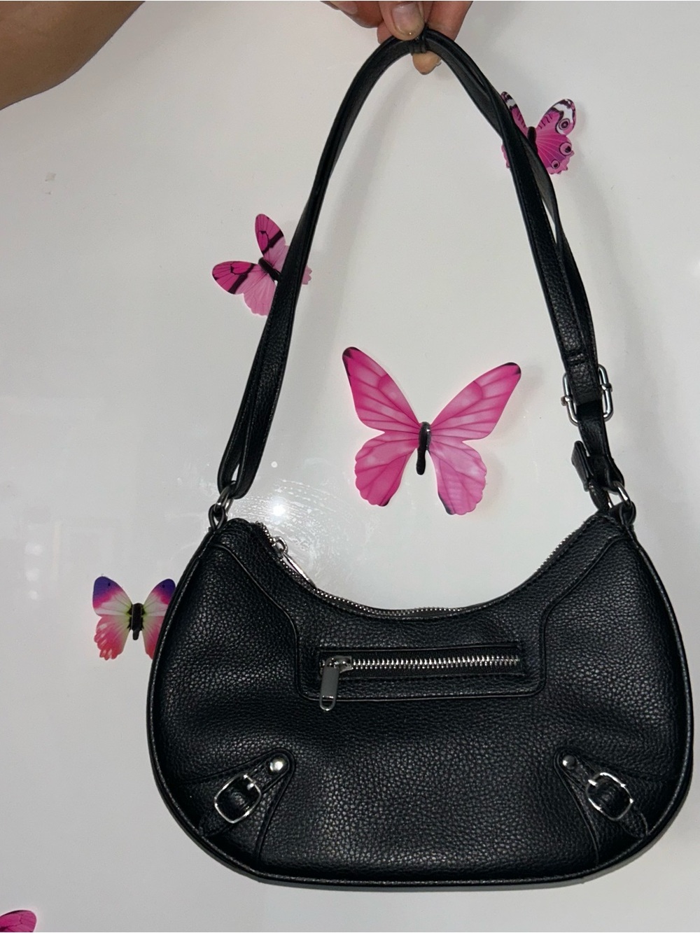Women's Black Pebbled Leather Shoulder Bag